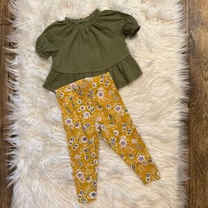 Carter’s Toddler Girl 2pc Olive Peplum Top & Floral Leggings Set 24M